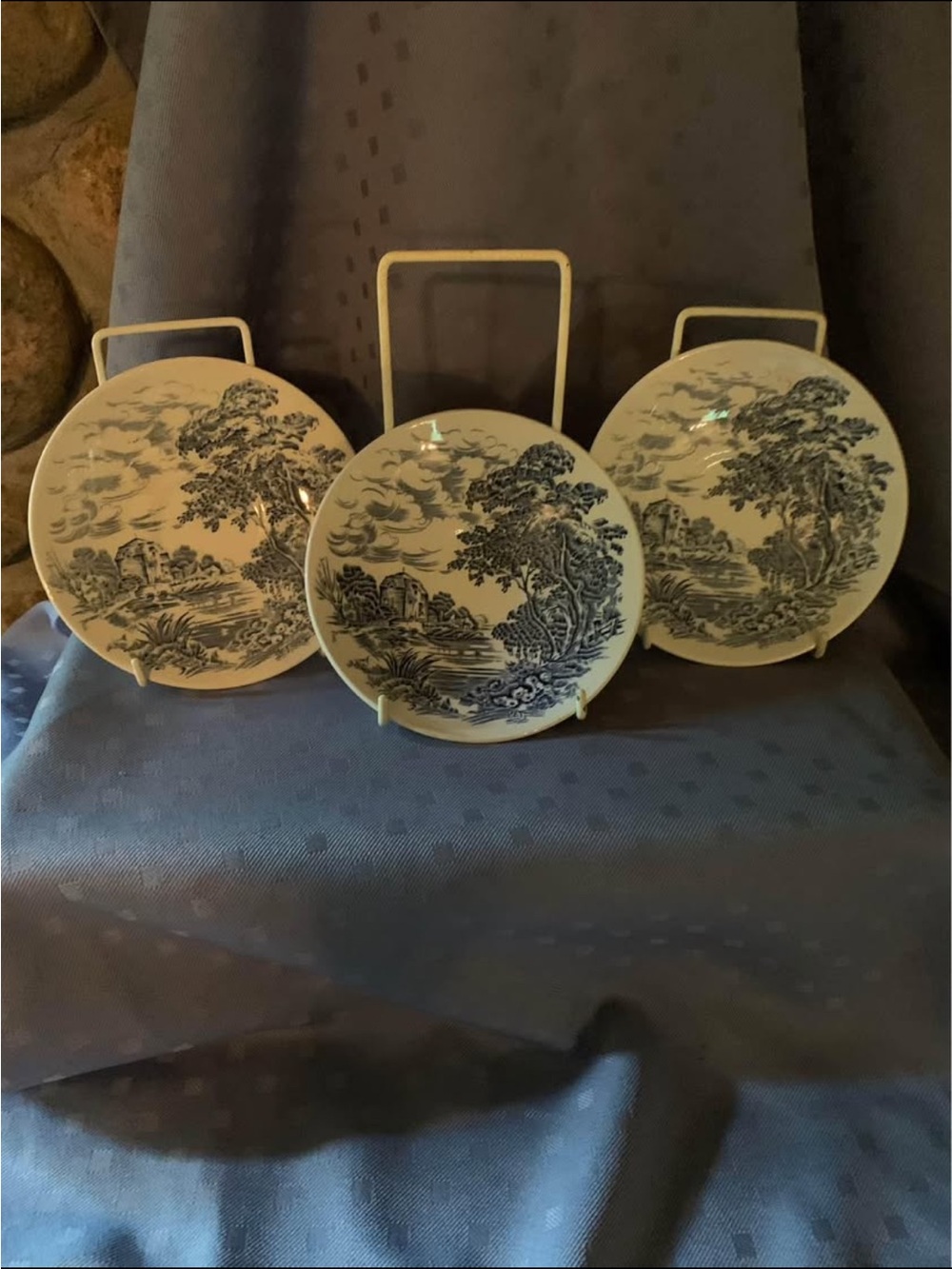 Blue and White Scenic Transferware Plates - Set of 3